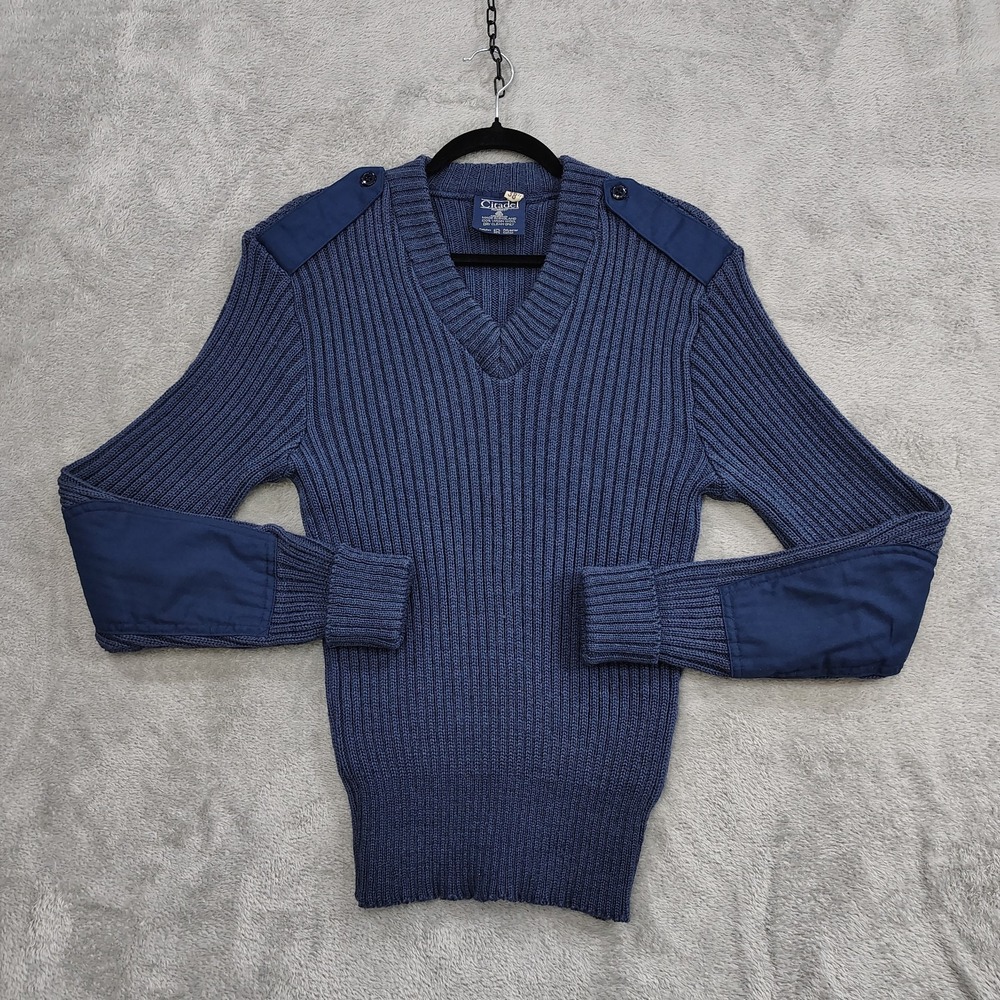 Citadel Military Sweater Mens 38 Blue Long Sleeve Pullover Knitted Virgin Wool